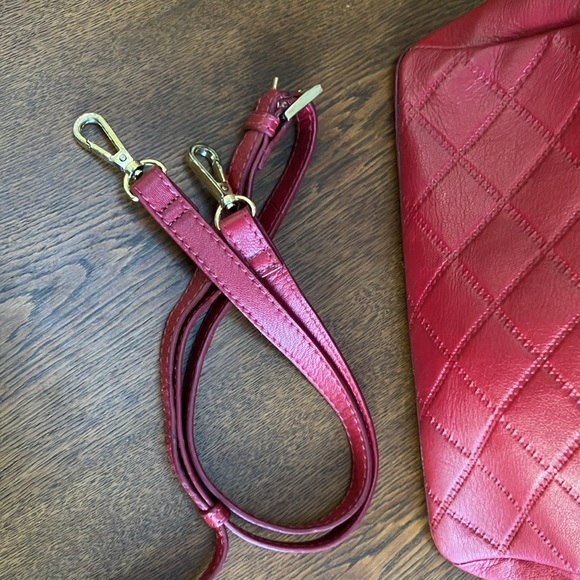 Quilted Italian Antonio Melani Leather shoulder bag/tote. Cranberry Red. ExCond - Picture 11 of 15